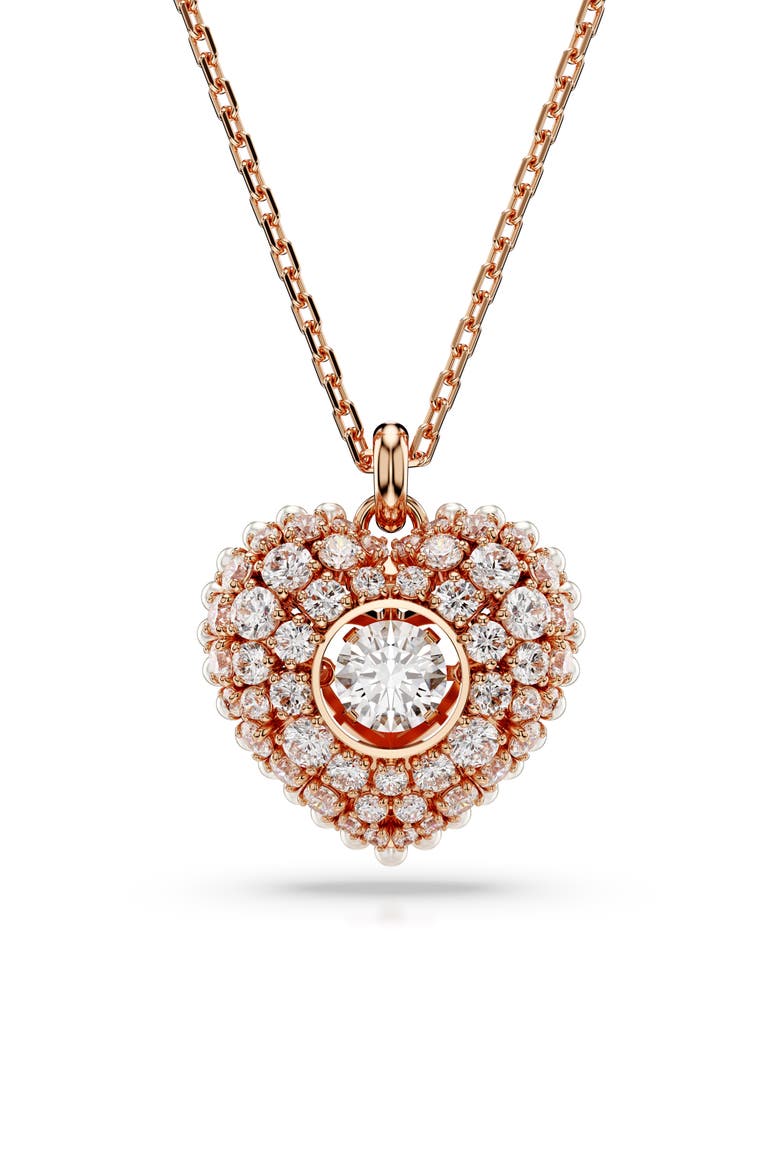 Idyllia Crystal, Faux Pearl & Cubic Zirconia Heart Pendant Necklace, Main, color, ROSE GOLD
