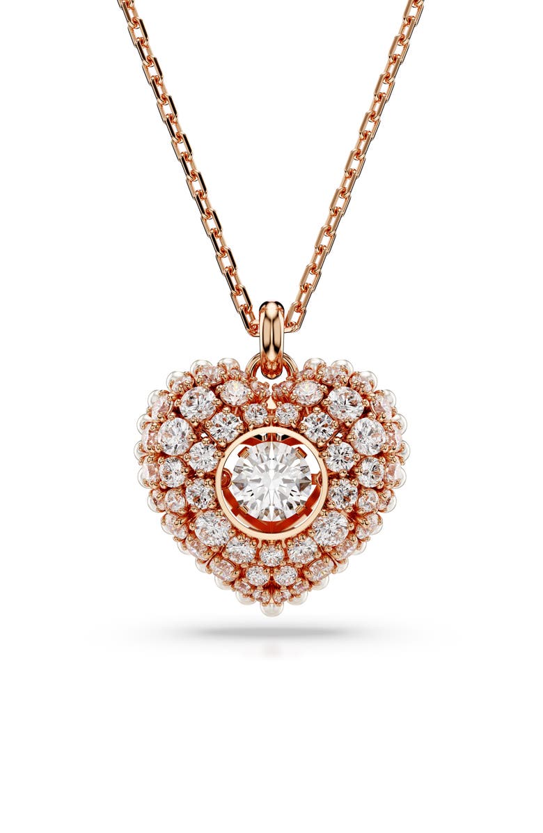 Swarovski Idyllia Crystal, Faux Pearl & Cubic Zirconia Heart Pendant Necklace, Main, color, Rose Gold
