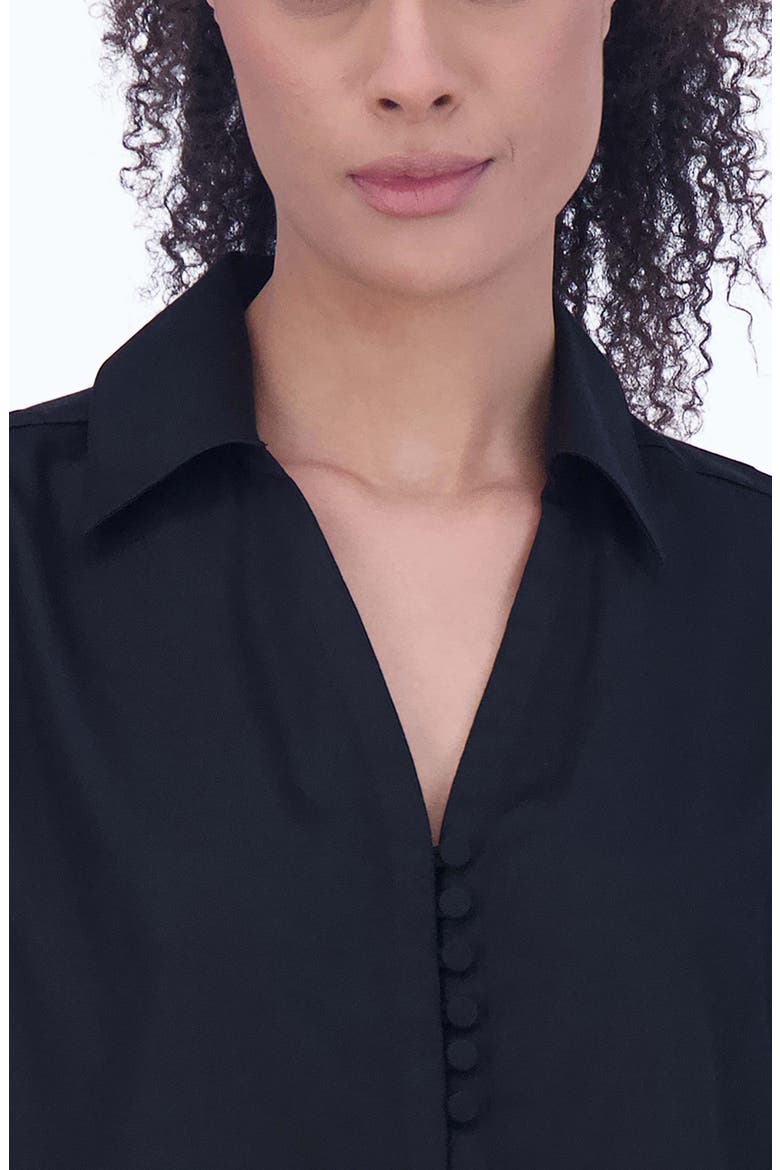 Alexis Smocked Cuff Sateen Popover Top, Alternate, color, BLACK