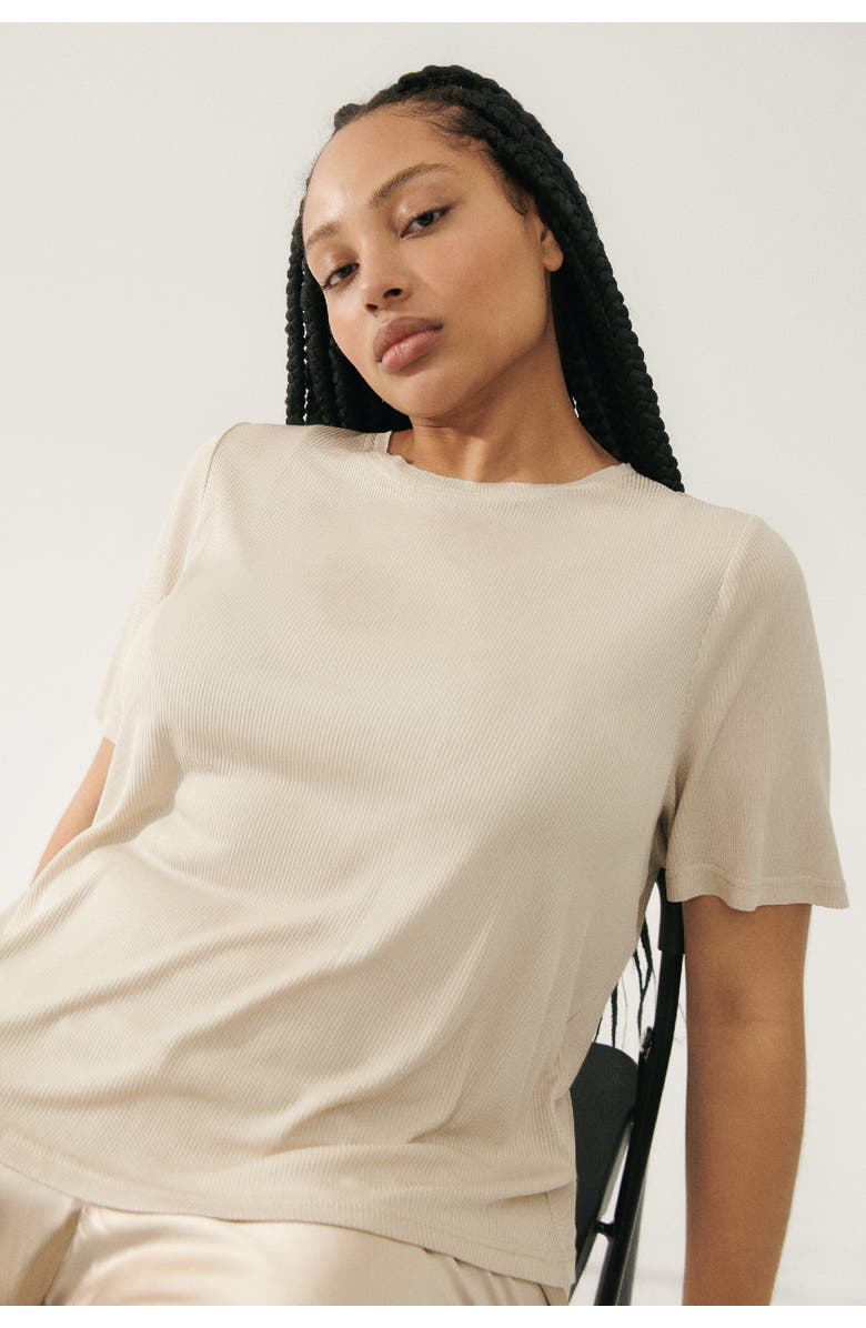 SILK LAUNDRY RIBBED T-SHIRT HAZELNUT, Main, color, Hazelnut