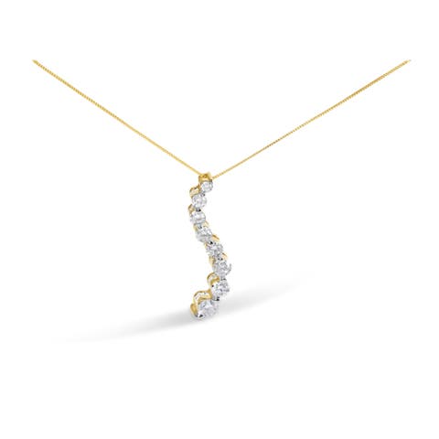 14k Yellow Gold 3.0 cttw Baguette and Brilliant Diamond Journey Pendant Necklace