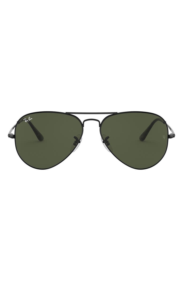 Ray-Ban Blue Light Blocking 62mm Oversize Aviator Everglasses, Main, color, Black