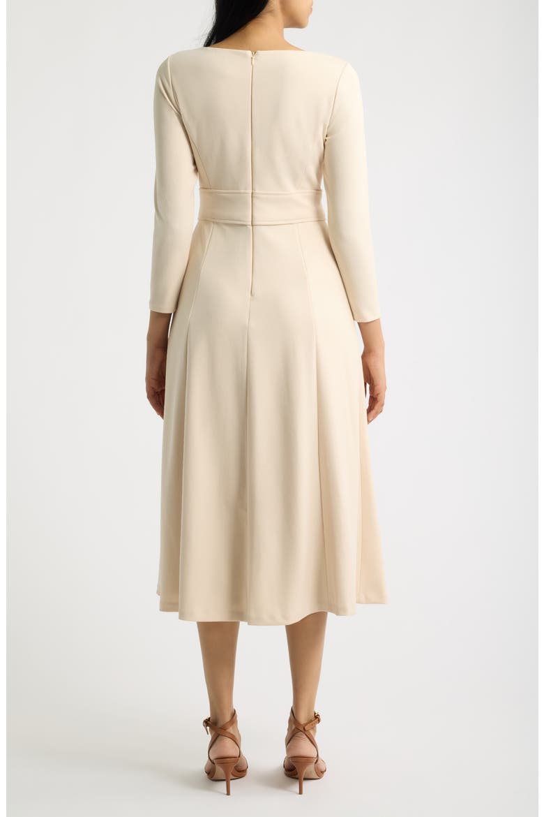 Tie Waist Scuba Crepe Midi Dress, Alternate, color, MACADAMIA