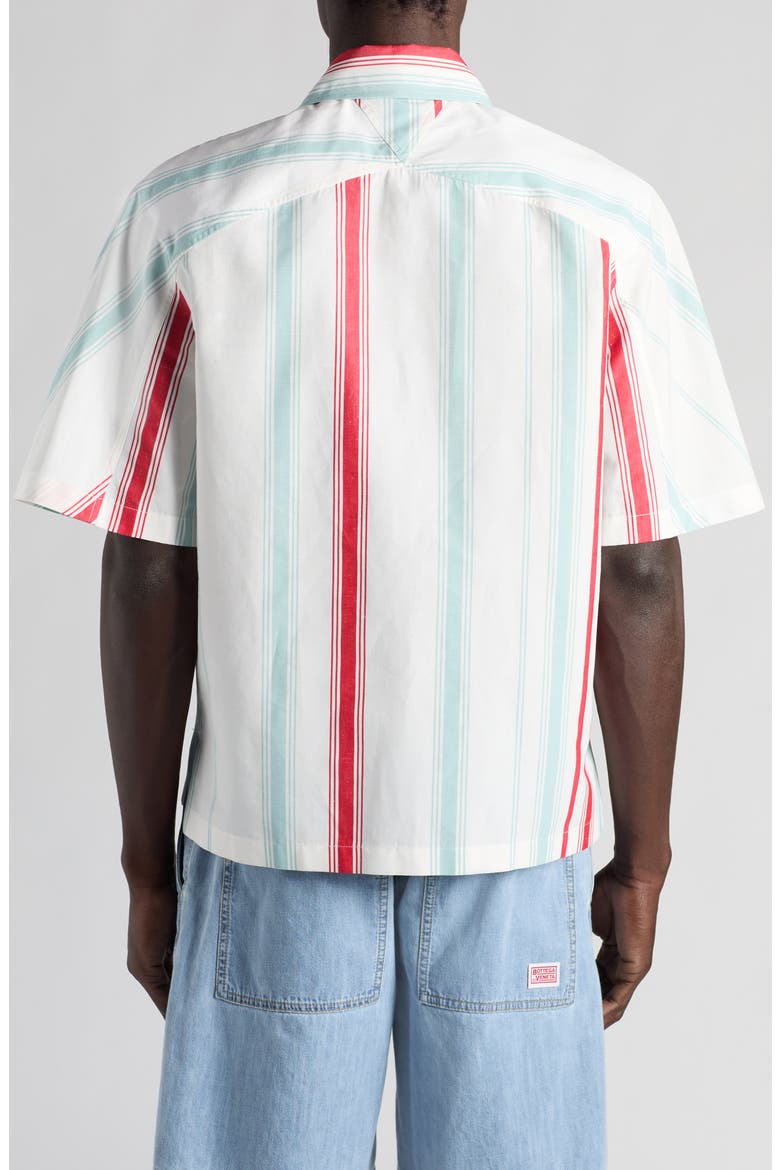 Multicolor Variegated Stripe Cotton & Linen Short Sleeve Button-Up Shirt, Alternate, color, 1979 MINT/ RED