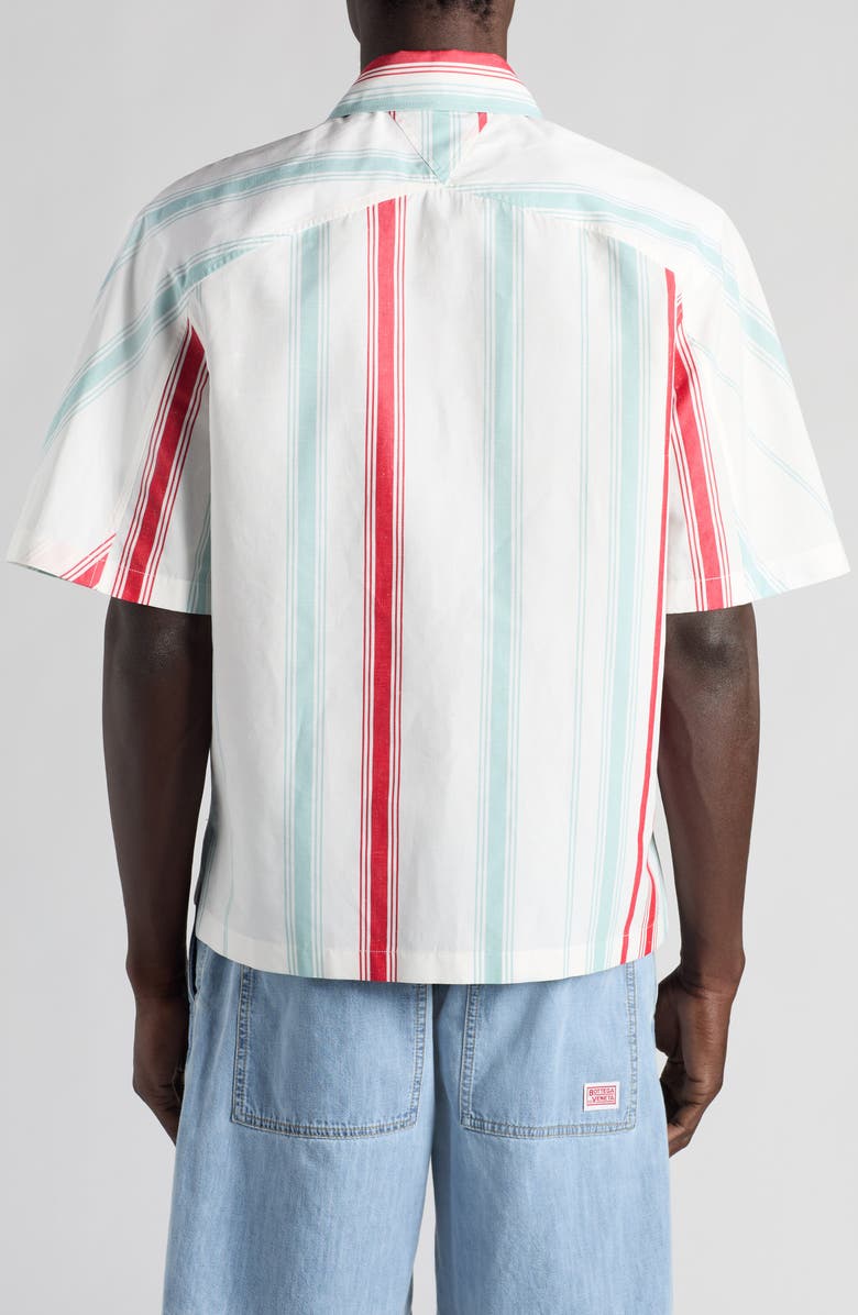 Bottega Veneta Multicolor Variegated Stripe Cotton & Linen Short Sleeve Button-Up Shirt, Alternate, color, 1979 Mint/ Red