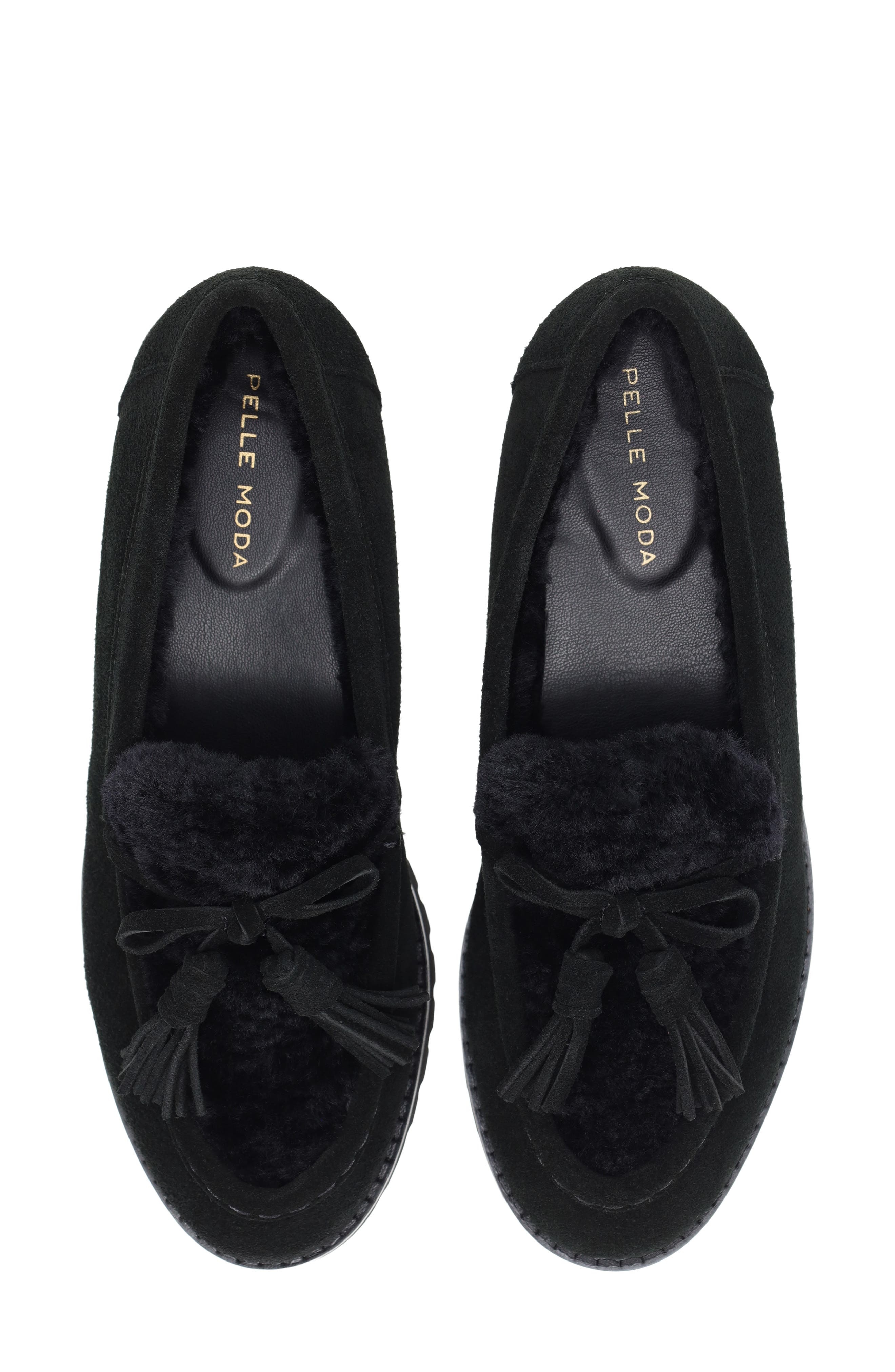 Coraly 2 Leather Loafer with Genuine Shearling Trim, Alternate, color, BLACK