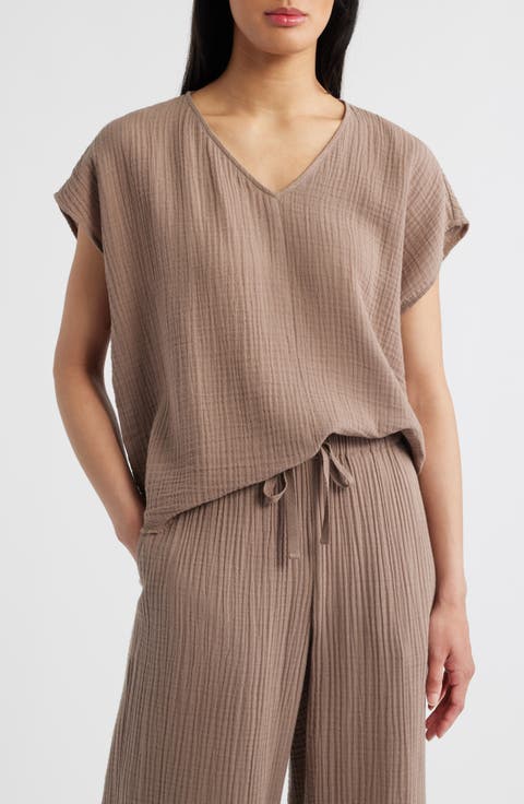 V-Neck Dolman Sleeve Organic Cotton Gauze Top