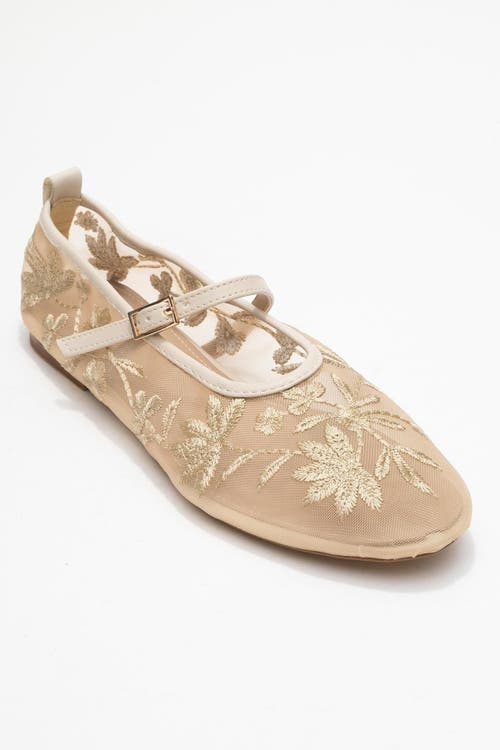 Prologue Shoes Juny Mesh Floral Embroidery Ballet Flat In Neutral