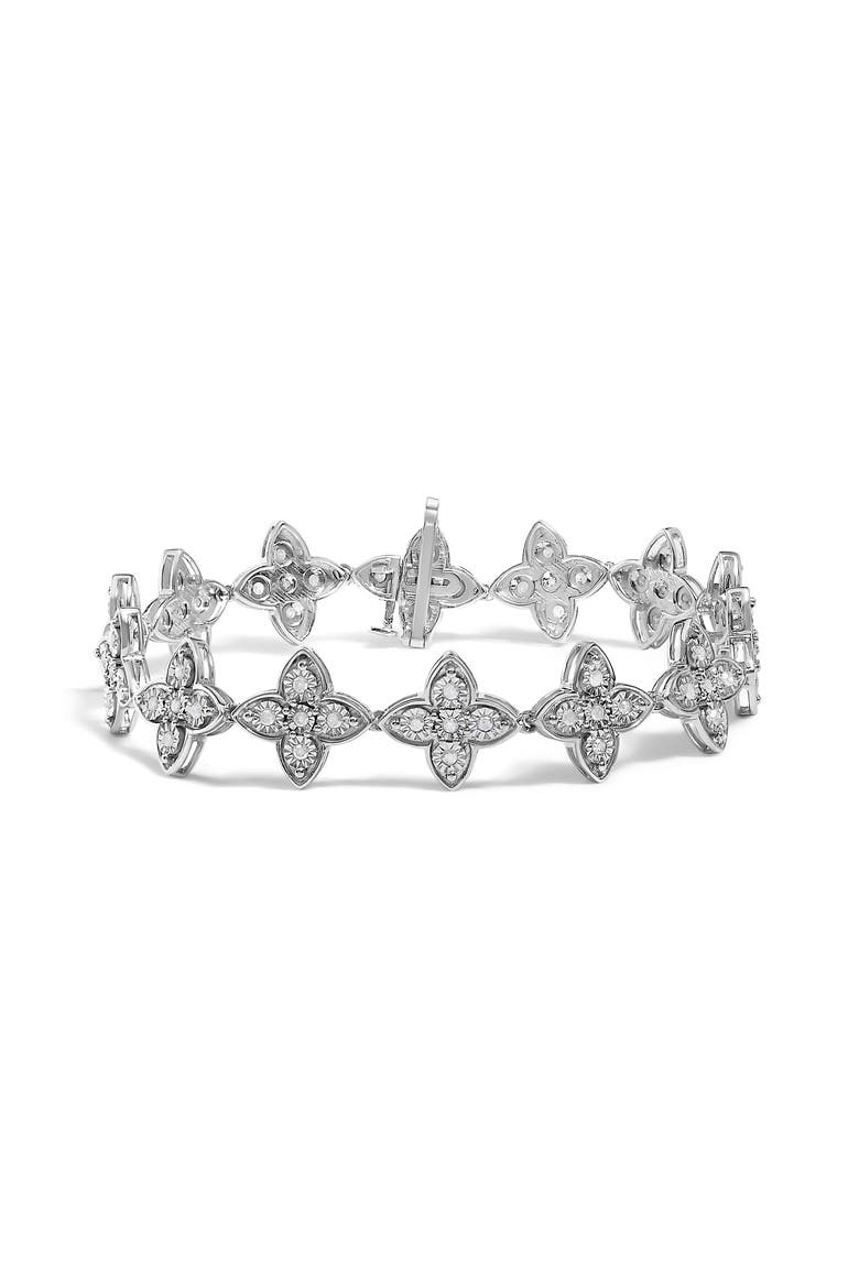 Silver 1.0 cttw Miracle-Set Diamond 4 Leaf Clover Link Bracelet, Main, color, White