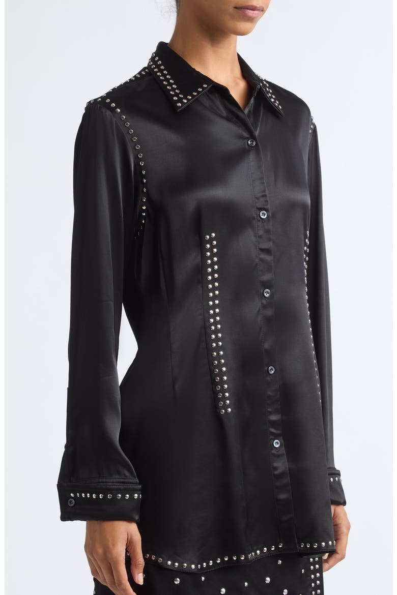 Mystic Studded Satin Shirt, Alternate, color, BLACK