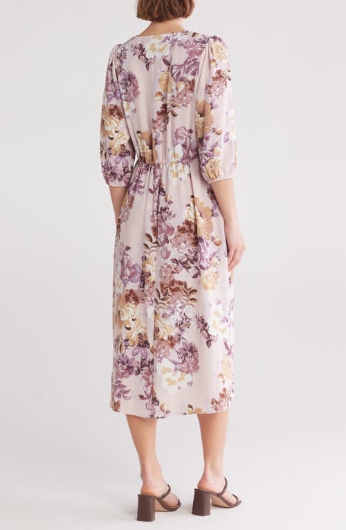 Connected Apparel Balloon Sleeve Midi Dress In Mauve