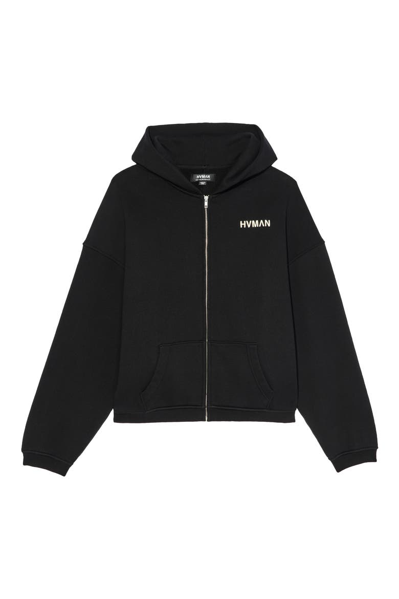 Imitation Pearl Embellished Zip-Up Graphic Hoodie, Alternate, color, BLACK