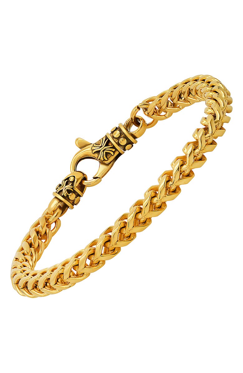 HMY JEWELRY Stainless Steel Wheat Chain Bracelet, Alternate, color, Yellow