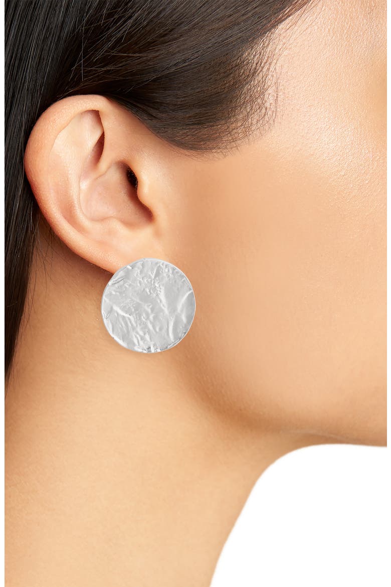 Textured Medallion Stud Earrings, Alternate, color, SILVER