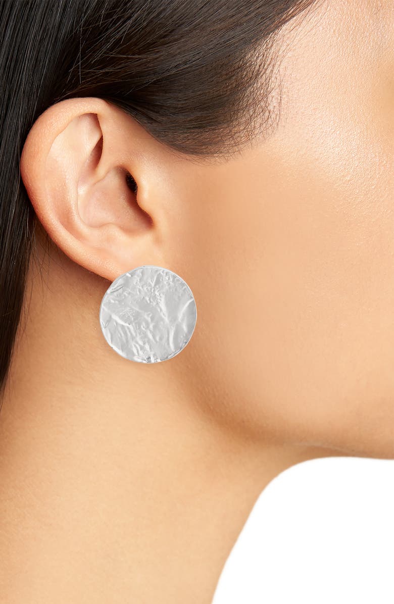 Karine Sultan Textured Medallion Stud Earrings, Alternate, color, Silver