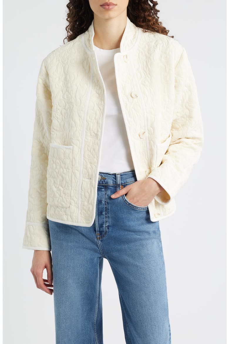 Quilted Jacquard Jacket, Main, color, CREAM