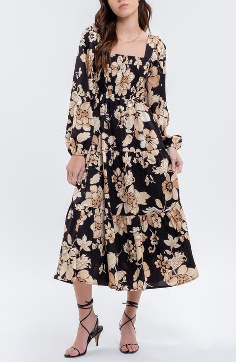 Floral Long Sleeve Midi Dress