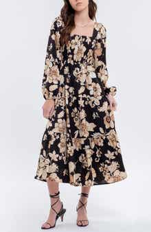 AUGUST SKY Floral Long Sleeve Midi Dress