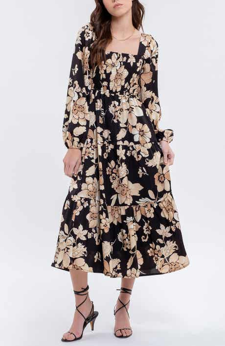 AUGUST SKY Floral Long Sleeve Midi Dress