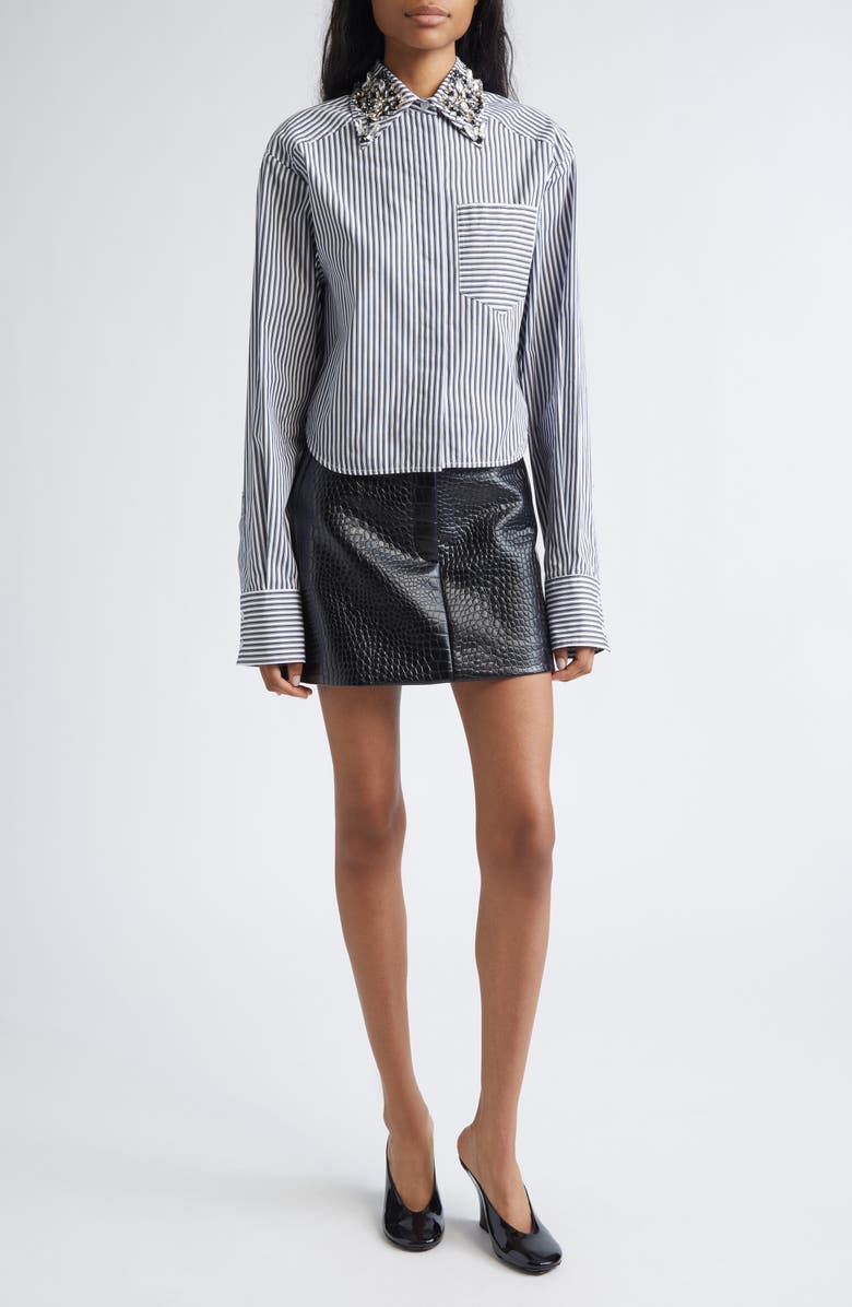 SPORTMAX Croc Embossed Faux Leather Miniskirt, Alternate, color, Black