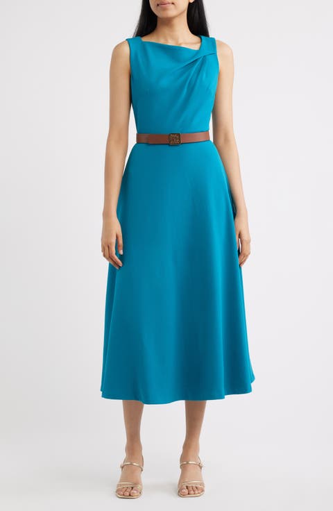Pleated Asymmetric Belted Dress