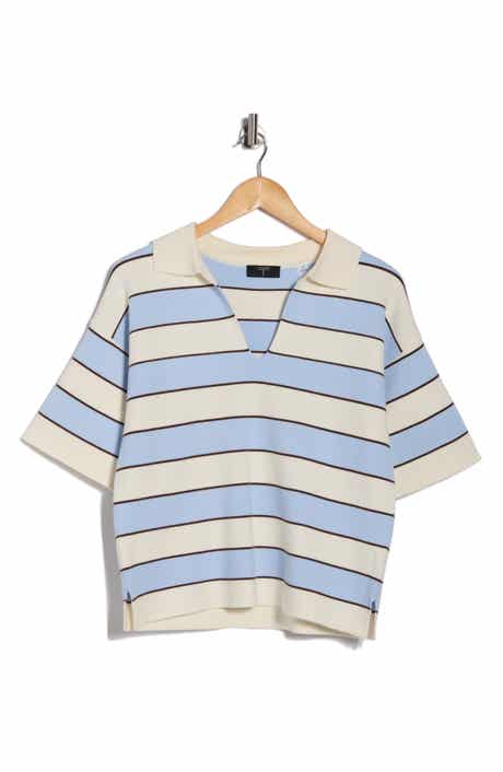 T Tahari Stripe Short Sleeve Polo Sweater