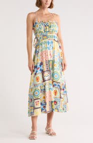Blu Pepper Mixed Tile Print Midi Dress