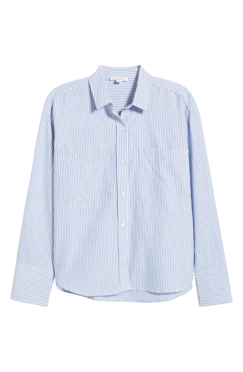 beachlunchlounge Everly Stripe Cotton Button-Up Shirt, Alternate, color, Bay Blue