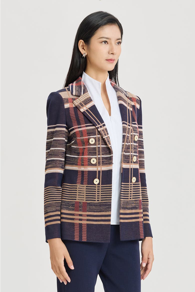 Faux Doubled Breast Plaid Knit Blazer, Alternate, color, Indigo/Warm Taupe/Sienna/Ivory
