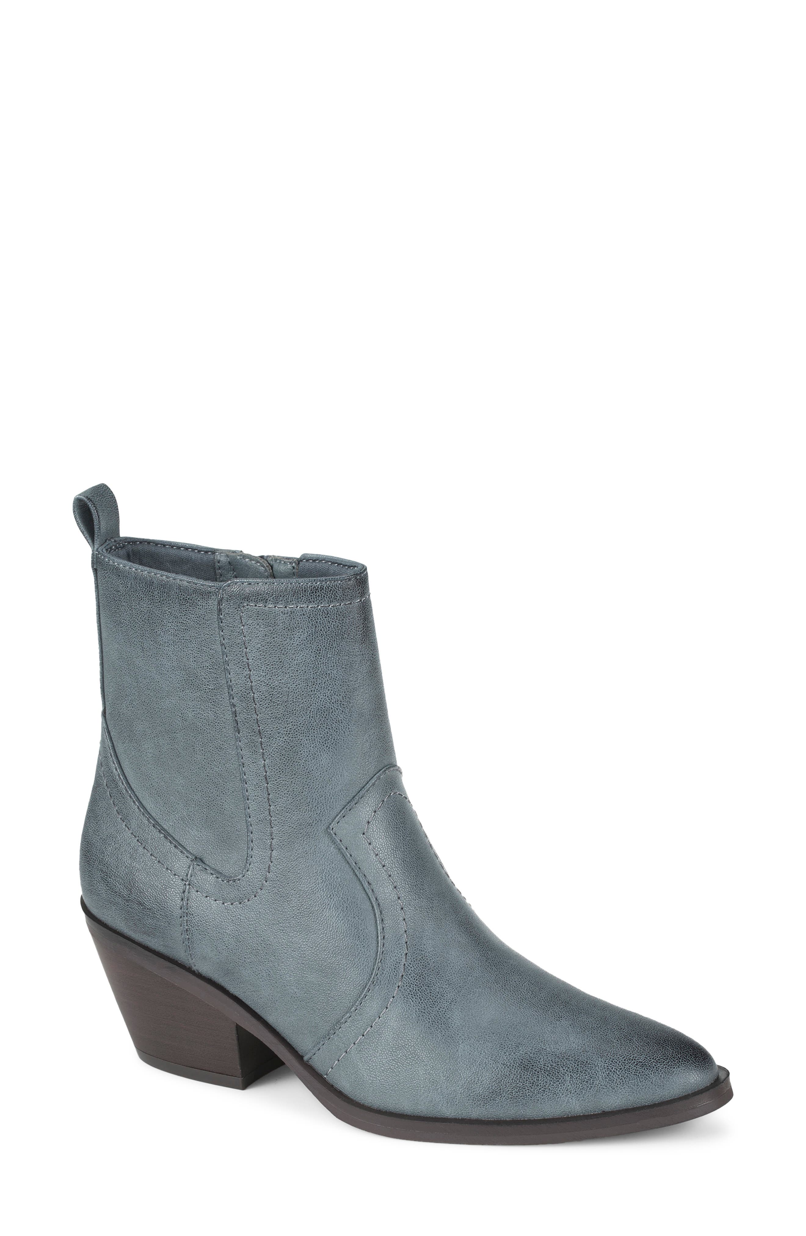 Dainah Croc Embossed Faux Leather Western Bootie, Main, color, NAVY