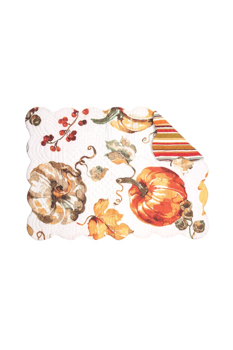Watercolor Pumpkin Quilted 100% Cotton Rectangle Set of 6 Placemats 13" x 19", Main, color, Orange