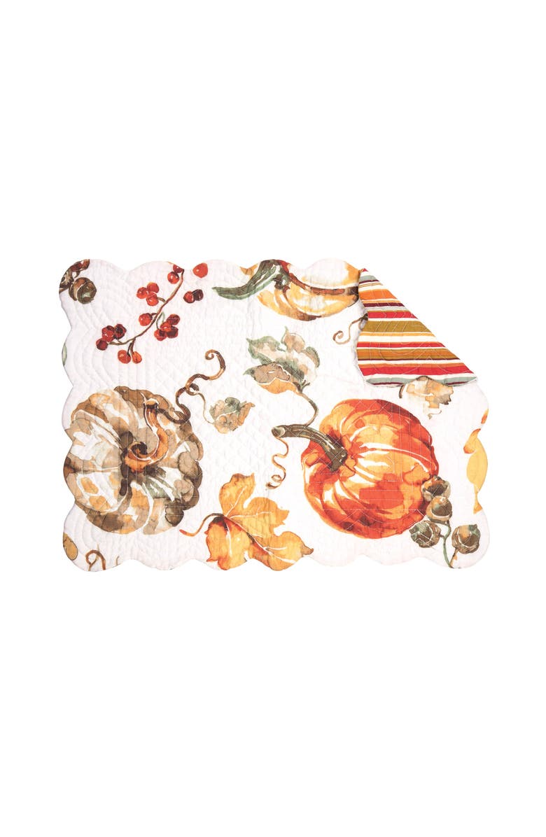 C&F Home Watercolor Pumpkin Quilted 100% Cotton Rectangle Set of 6 Placemats 13" x 19", Main, color, 