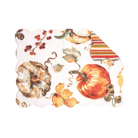 Watercolor Pumpkin Quilted 100% Cotton Rectangle Set of 6 Placemats 13" x 19"