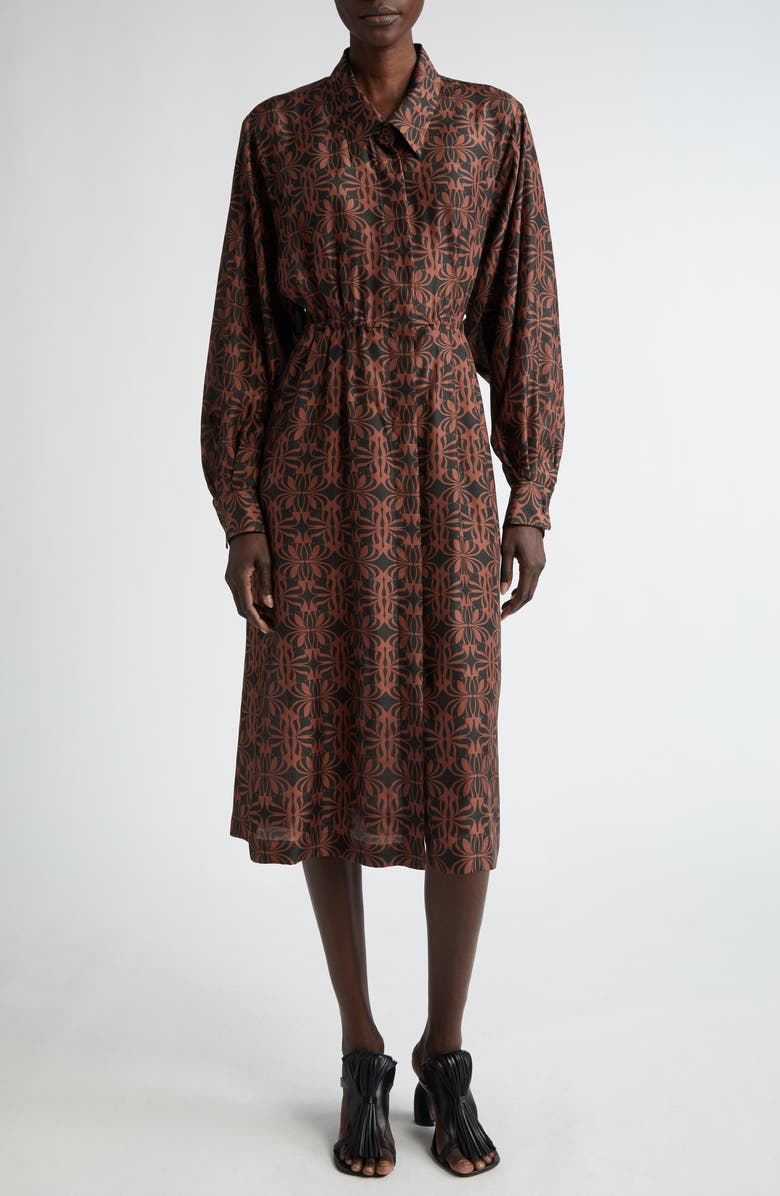 Dries Van Noten Darlos Long Sleeve Silk Midi Shirtdress, Main, color, 