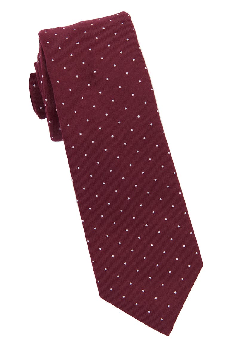 Men's Dot Cotton Tie, Main, color, WINE