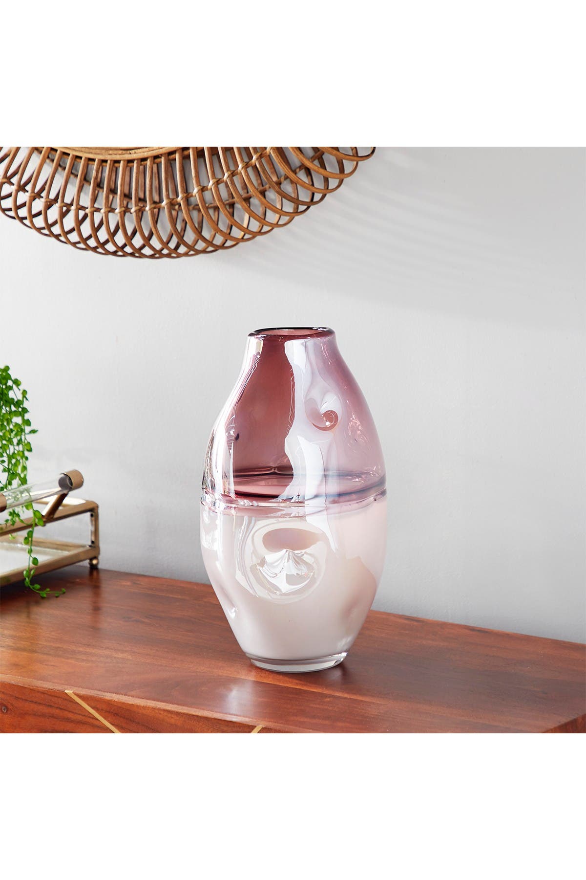 WILLOW ROW Large Round Dimpled Translucent & Red Vase (Women ...