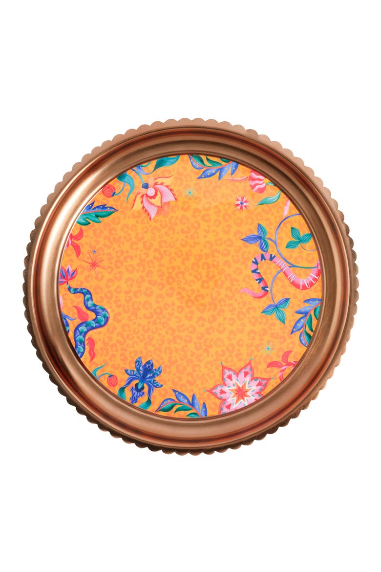 Nanpur Patterned Round Metal Decorative Tray 7X7 In, Main, color, Orange
