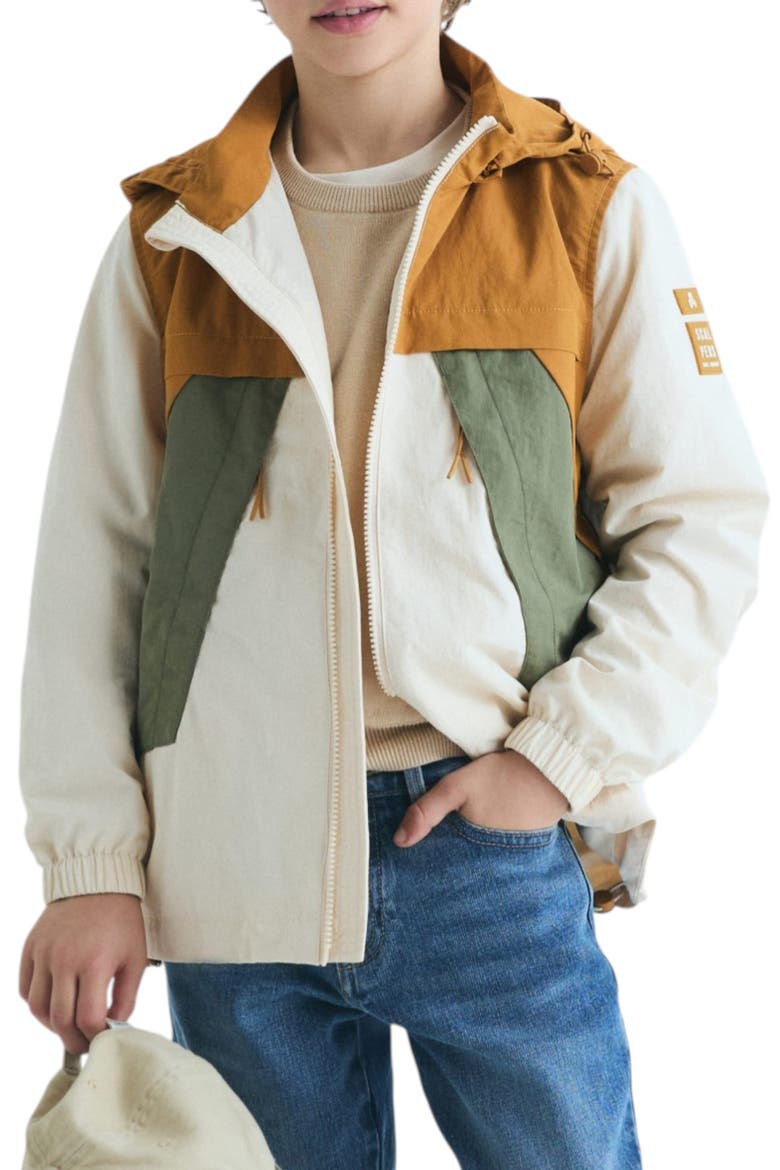 Color Block Technical Coat with Hood, Main, color, Beige