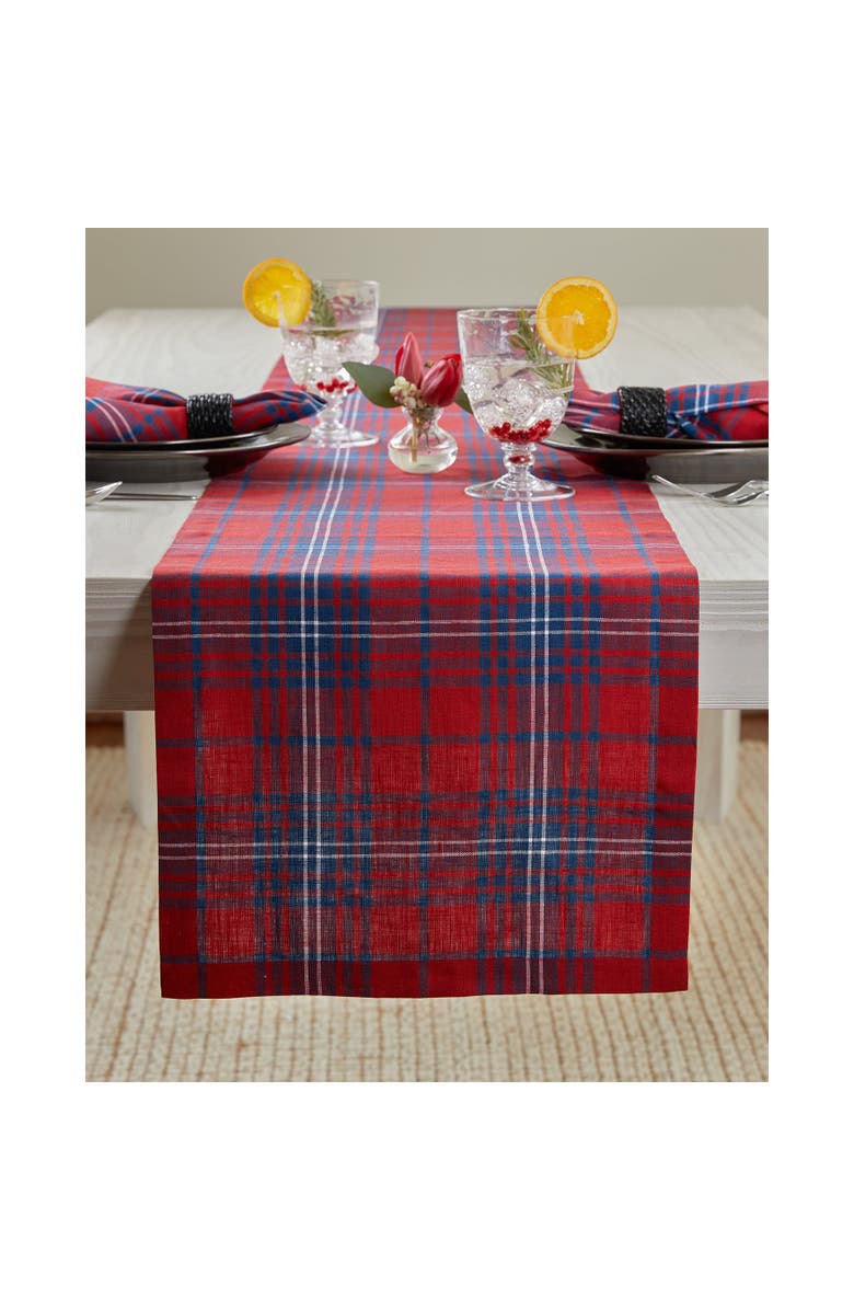 Solino Home Linen Table Runner for Dining Table, Holiday and Everyday Table Decor - Red Tartan Plaid, Main, color, Red And Navy