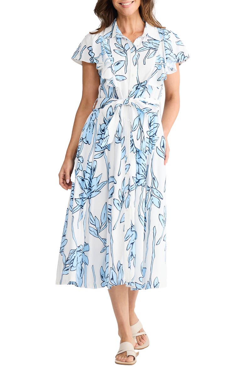 Marigold Tie Waist Midi Dress, Main, color, COASTAL BLOOM