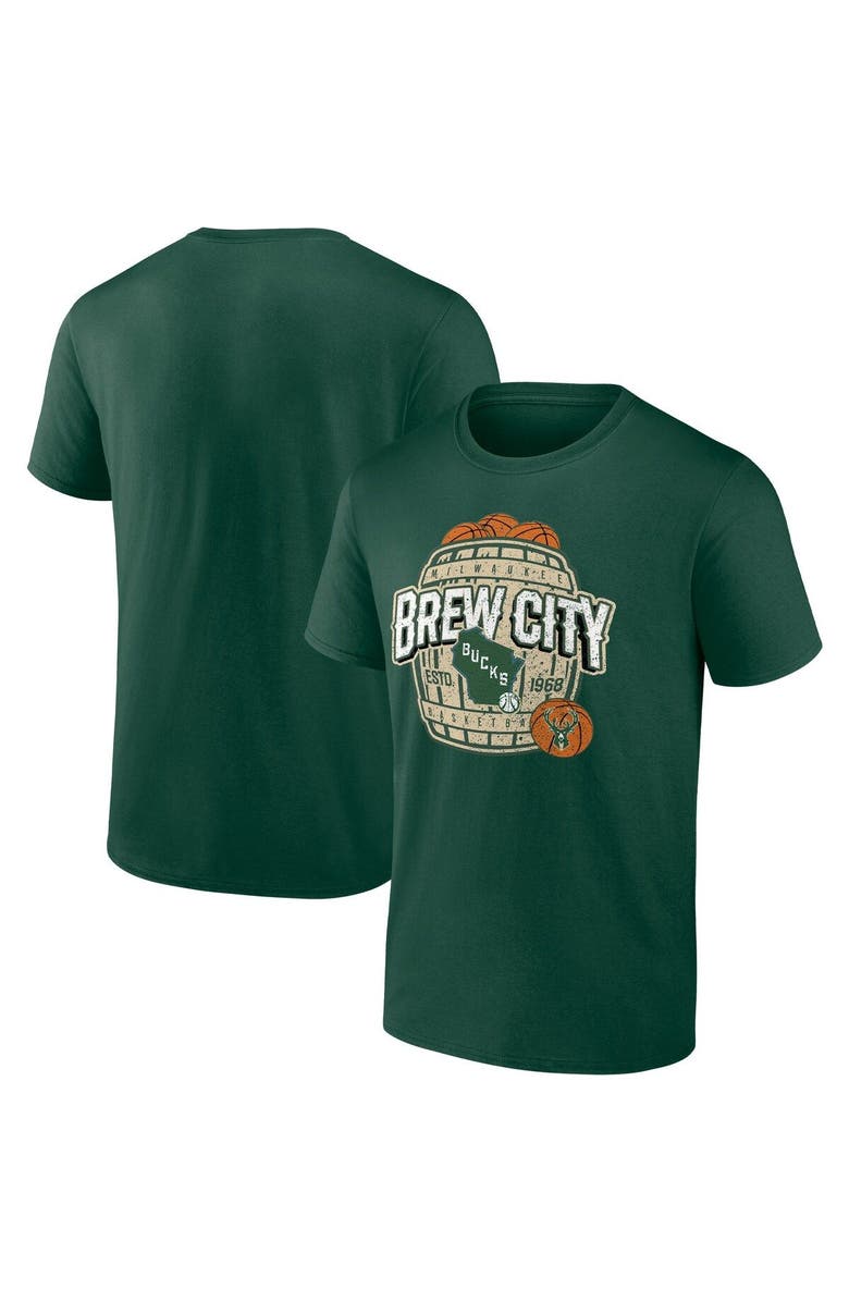 FANATICS Men's Fanatics Branded Hunter Green Milwaukee Bucks Brew City Hometown Collection T-Shirt, Main, color, Hunter Green
