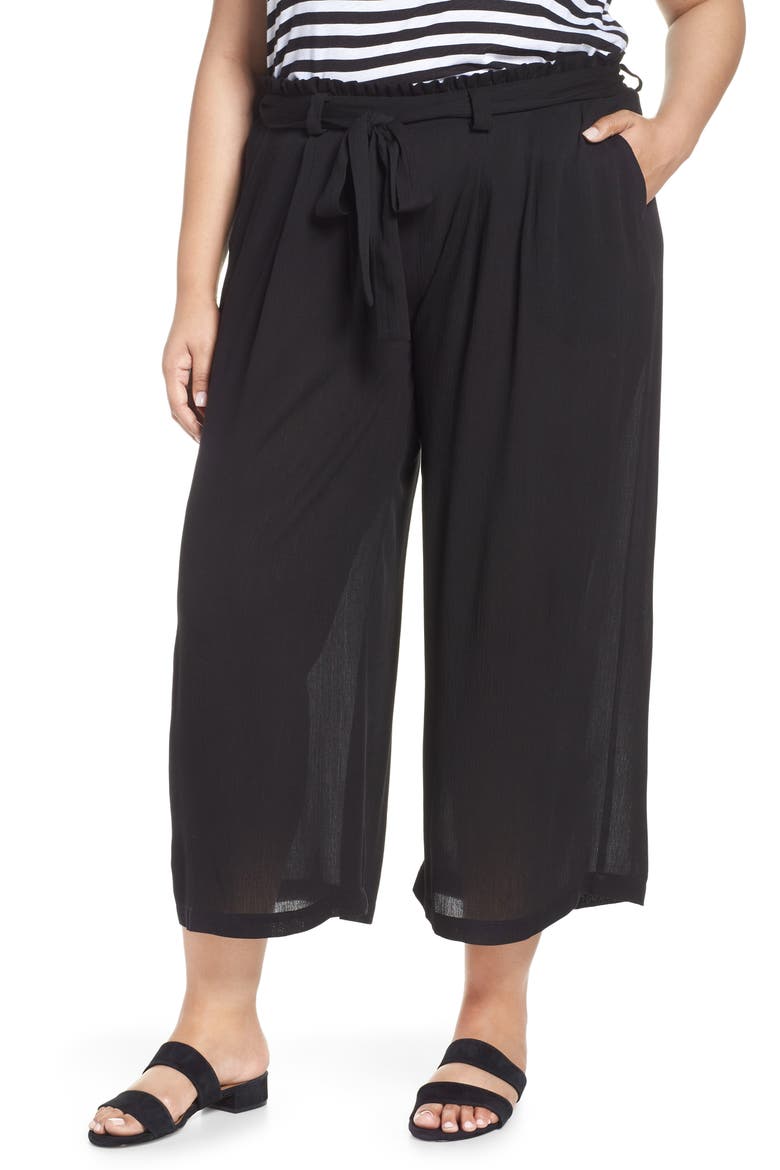 Gibson x Hi Sugarplum! Sedona Wide Leg Ankle Pants (Nordstrom Exclusive), Main, color, BLACK