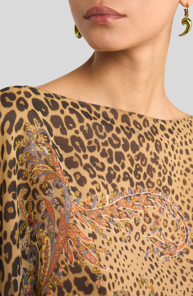 Etro Print Silk Chiffon Poncho, Alternate, color, Printed Brown Base