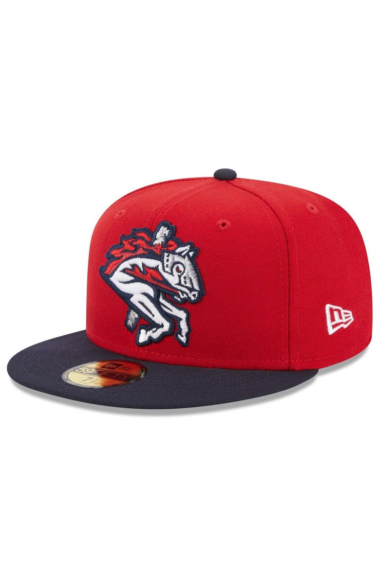 New Era Men's New Era Red Binghamton Rumble Ponies Authentic Collection Alternate Logo 59FIFTY Fitted Hat, Main, color, 