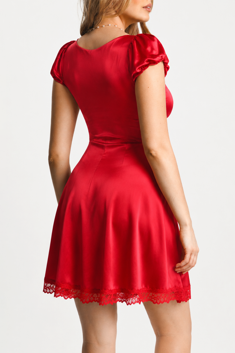 Plunge Resort Fit & Flare Shapewear Built in Mini Dress, Alternate, color, Ruby