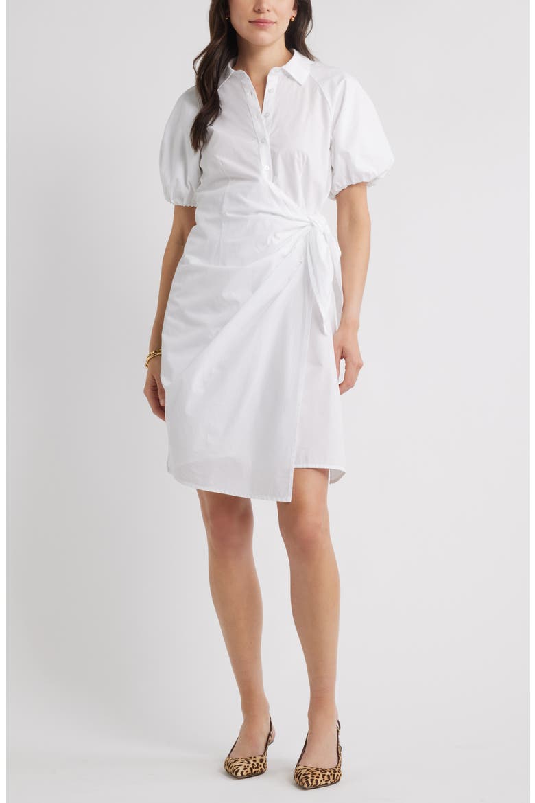 Balloon Sleeve Shirtdress, Main, color, WHITE