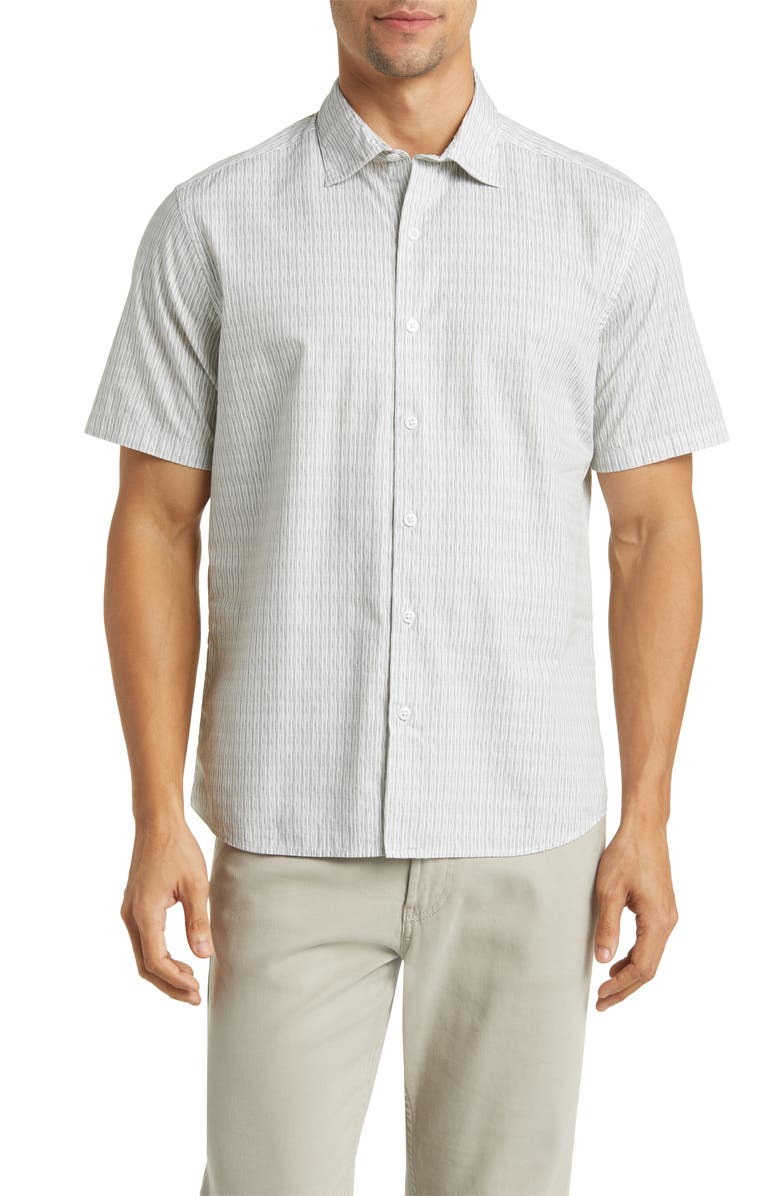 Robert Barakett Bass Stripe Short Sleeve Button-Up Shirt, Main, color, Light Olive