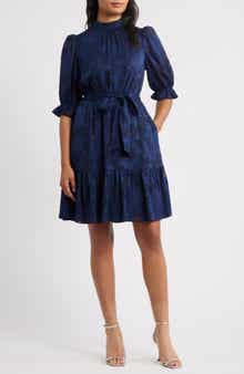 Eliza J Floral Jacquard Metallic Stripe Chiffon Dress