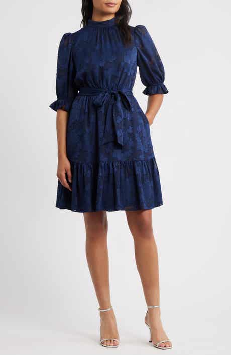 Eliza J Floral Jacquard Metallic Stripe Chiffon Dress