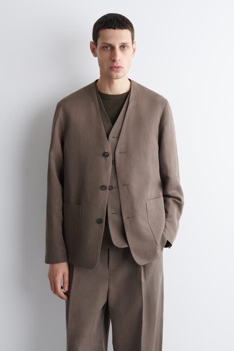 Collarless Linen-Blend Blazer